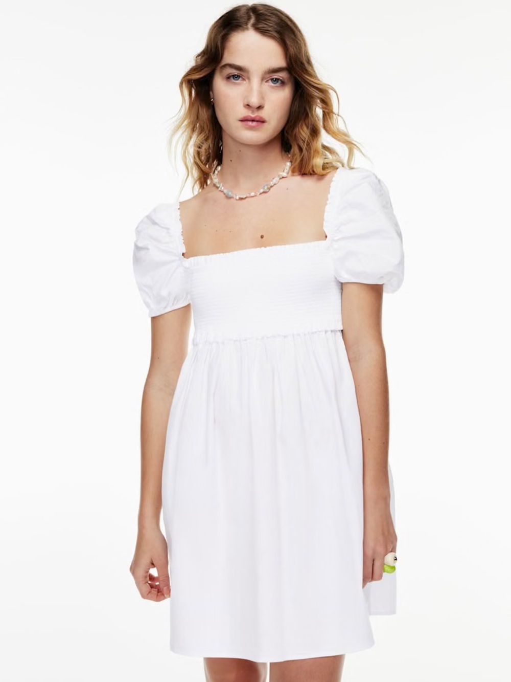 Aritzia White Puff-Sleeve Square-Neck Dress